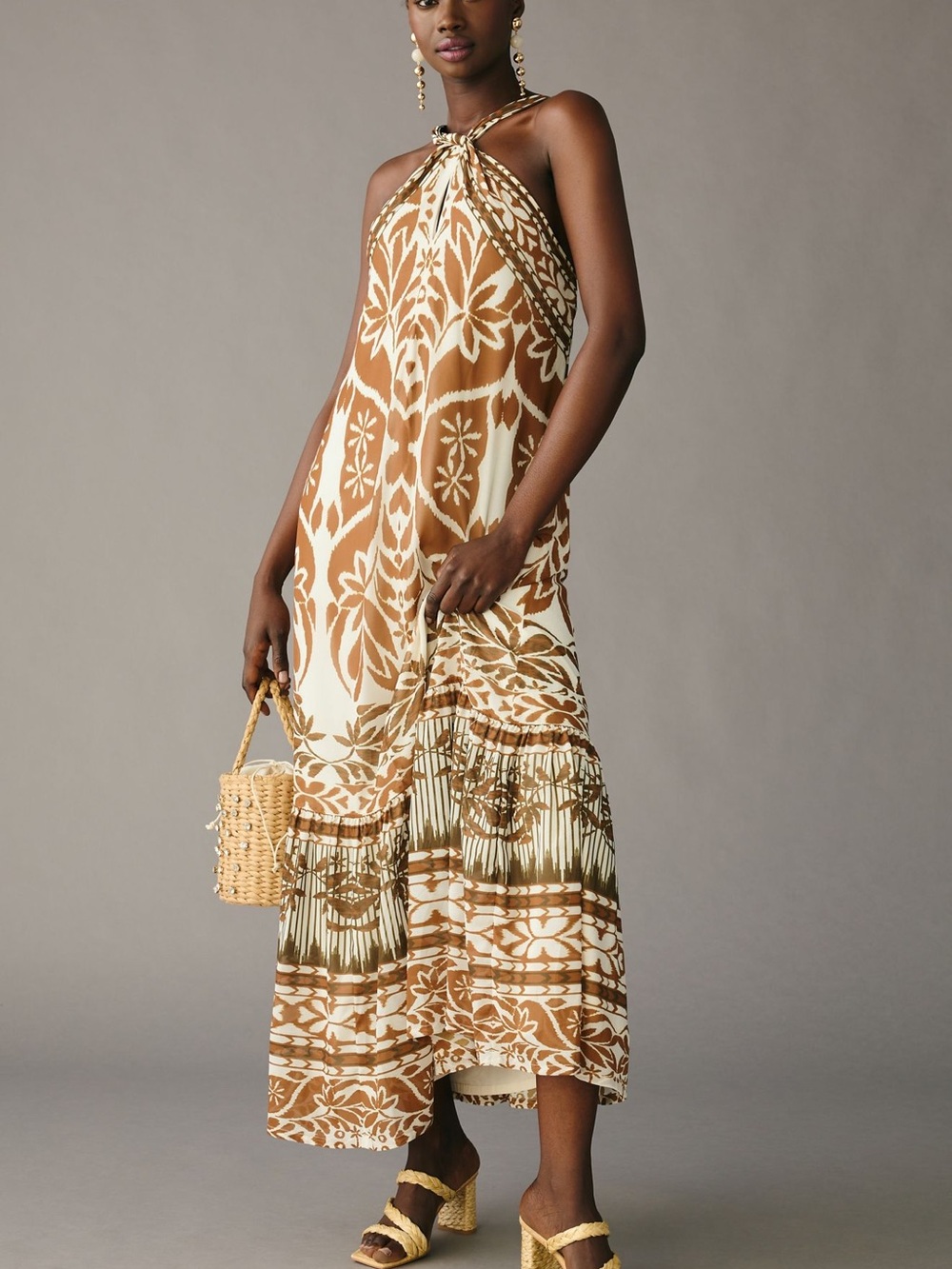 Vineet Bahl Printed Halter Maxi Dress Petite M Brown Anthropologie